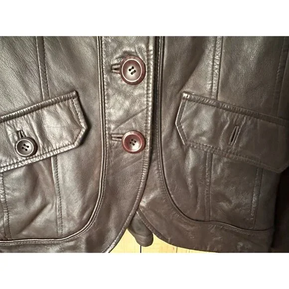 Vintage Guess 90’s Y2K Genuine Womens Brown Leather Blazer Jacket Size M *READ* - Picture 2 of 6